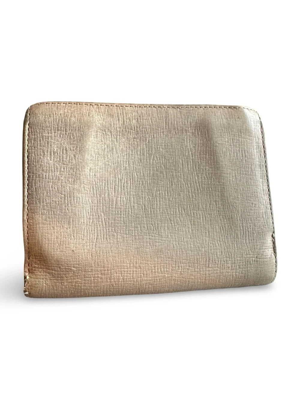 Authentic Furla Cream Beige Textured Leather Flap Wallet / Clutch - Silver Hardw
